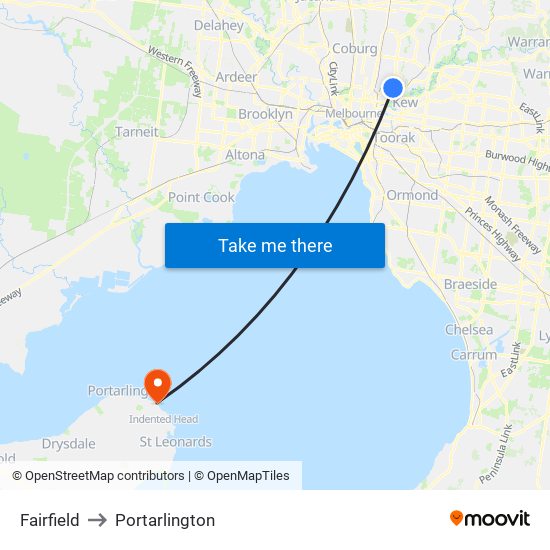 Fairfield to Portarlington map