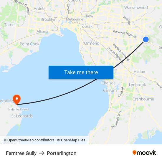 Ferntree Gully to Portarlington map