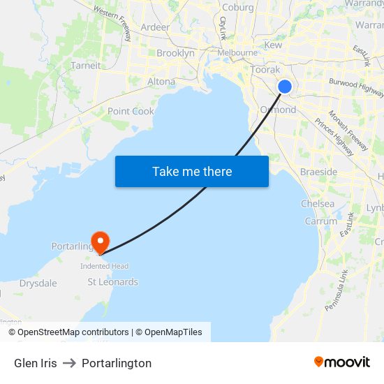 Glen Iris to Portarlington map