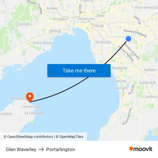 Glen Waverley to Portarlington map