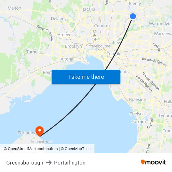 Greensborough to Portarlington map