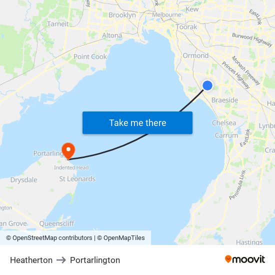 Heatherton to Portarlington map