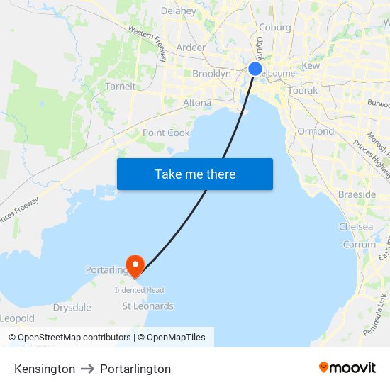 Kensington to Portarlington map