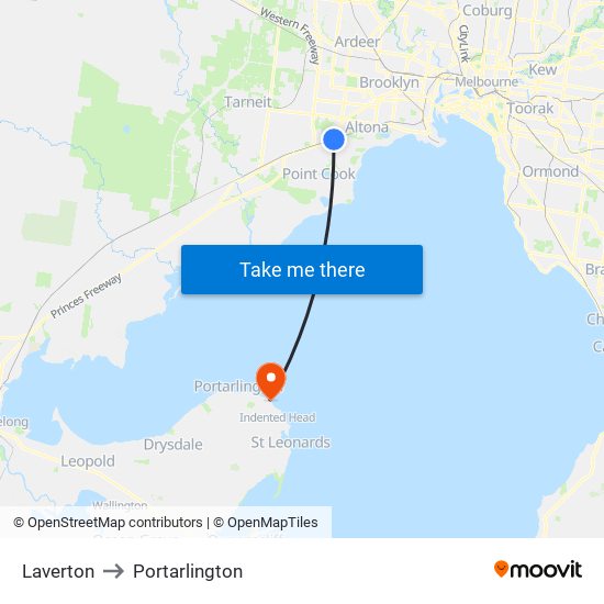 Laverton to Portarlington map