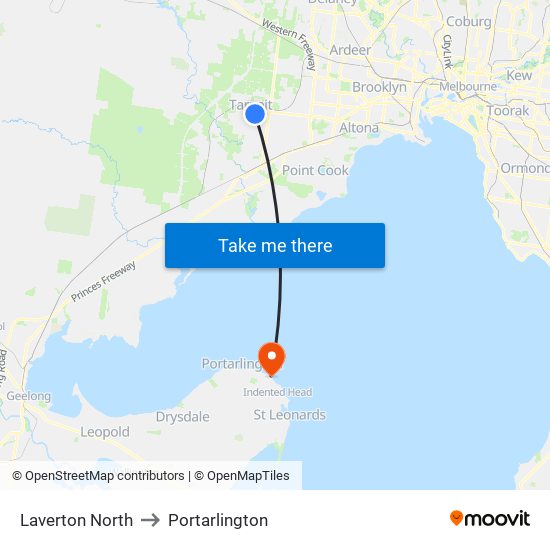 Laverton North to Portarlington map