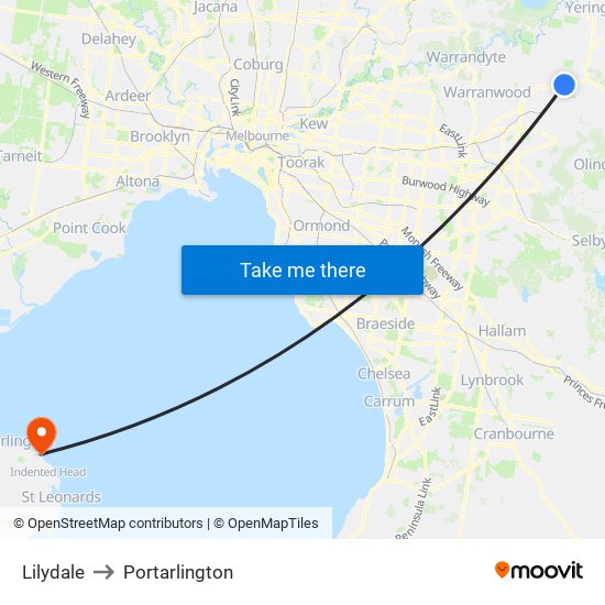 Lilydale to Portarlington map