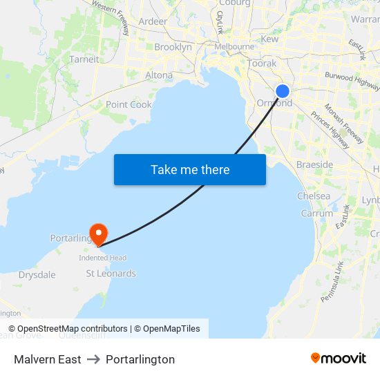 Malvern East to Portarlington map