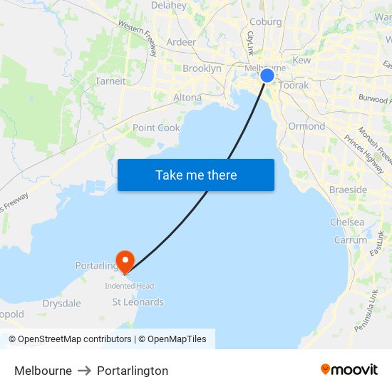 Melbourne to Portarlington map