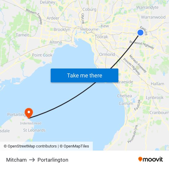 Mitcham to Portarlington map