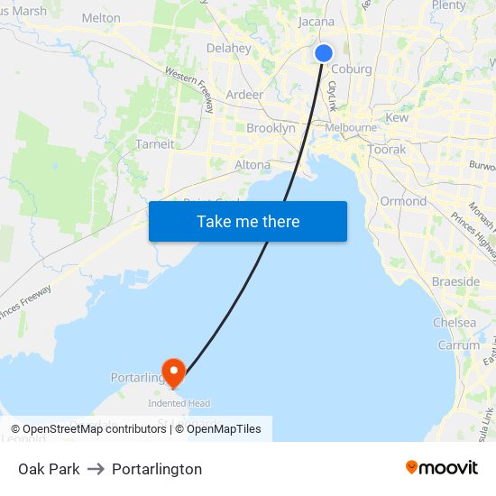 Oak Park to Portarlington map