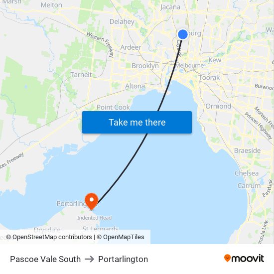 Pascoe Vale South to Portarlington map