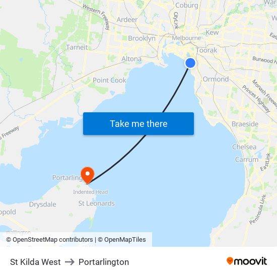 St Kilda West to Portarlington map