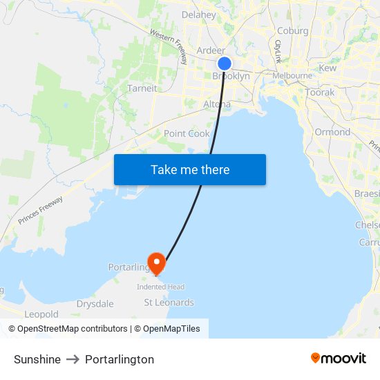 Sunshine to Portarlington map