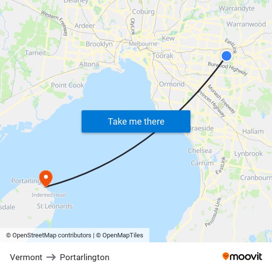 Vermont to Portarlington map