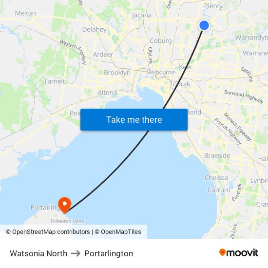 Watsonia North to Portarlington map