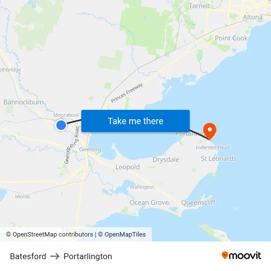 Batesford to Portarlington map