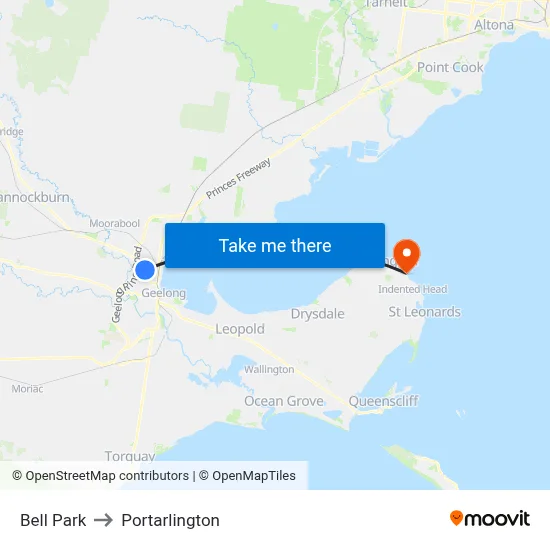 Bell Park to Portarlington map