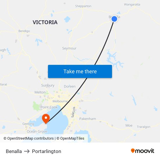 Benalla to Portarlington map