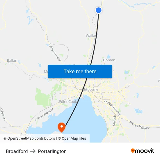 Broadford to Portarlington map