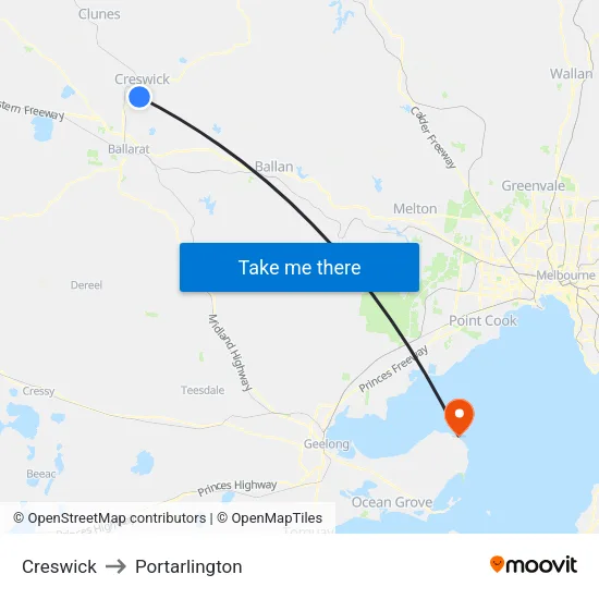 Creswick to Portarlington map