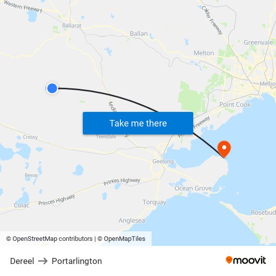 Dereel to Portarlington map