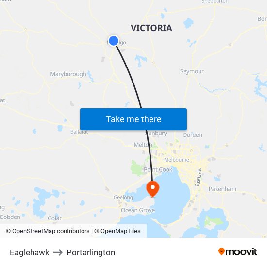 Eaglehawk to Portarlington map