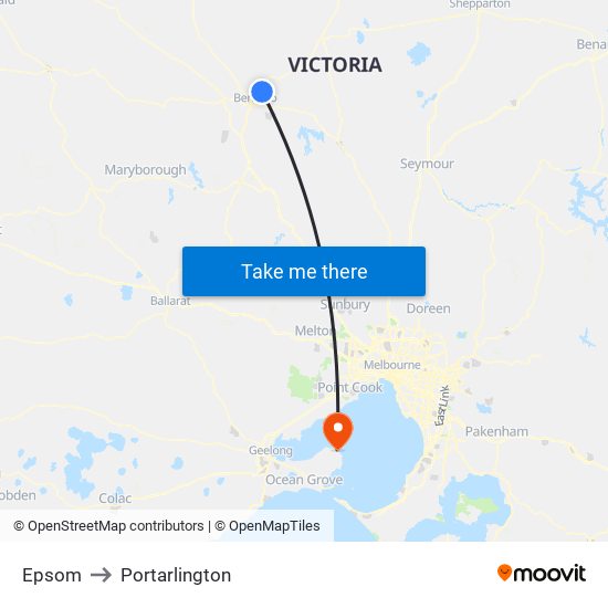 Epsom to Portarlington map