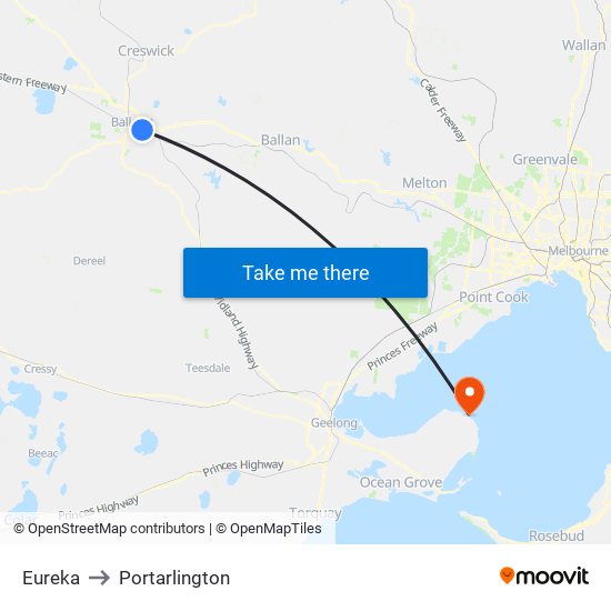 Eureka to Portarlington map