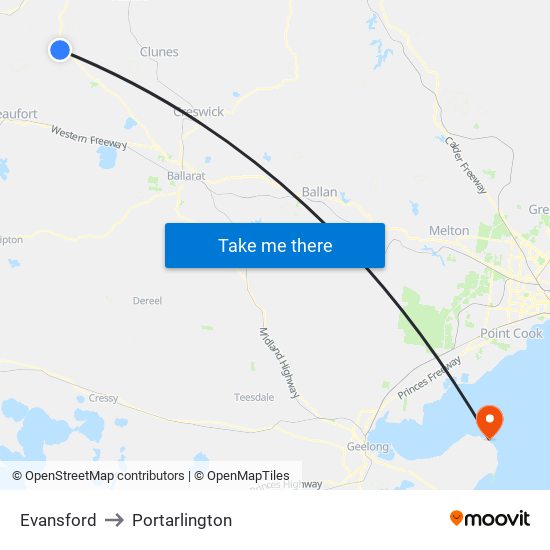 Evansford to Portarlington map