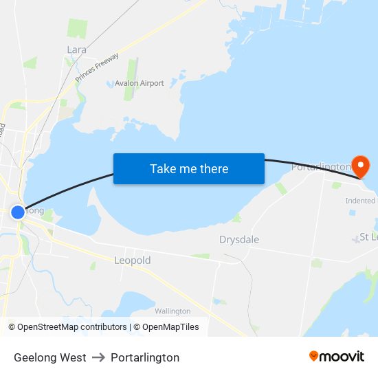 Geelong West to Portarlington map