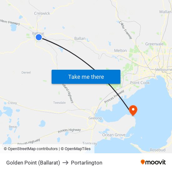 Golden Point (Ballarat) to Portarlington map