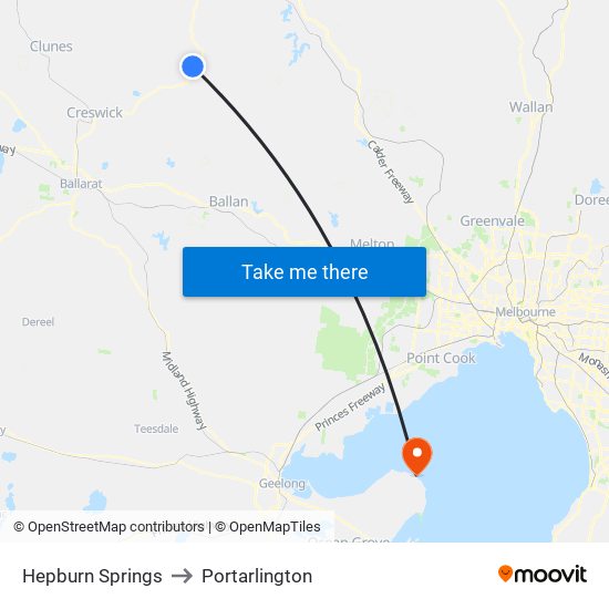 Hepburn Springs to Portarlington map