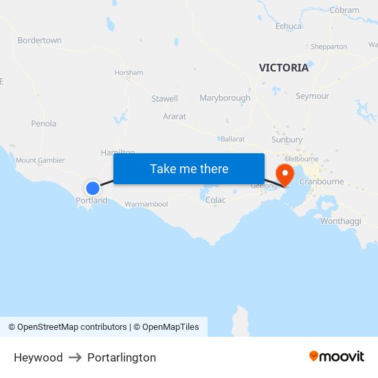 Heywood to Portarlington map