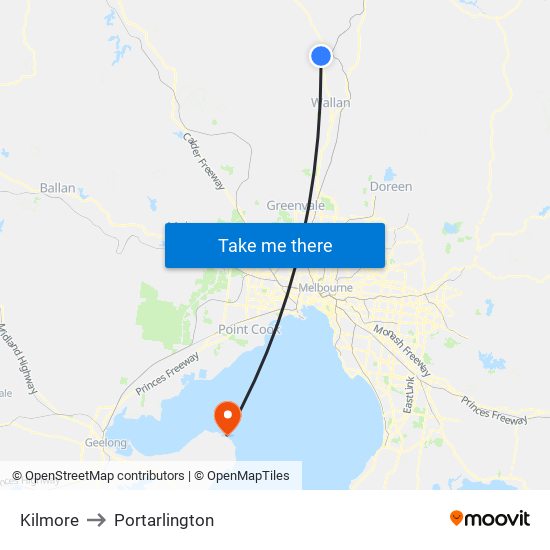 Kilmore to Portarlington map