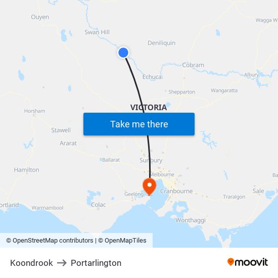 Koondrook to Portarlington map