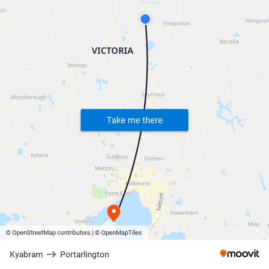 Kyabram to Portarlington map