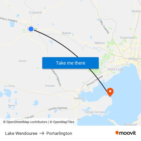 Lake Wendouree to Portarlington map