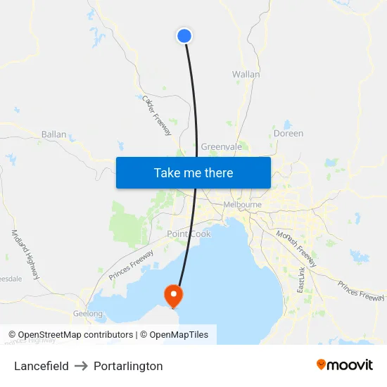 Lancefield to Portarlington map