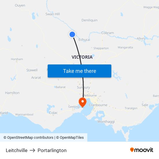 Leitchville to Portarlington map