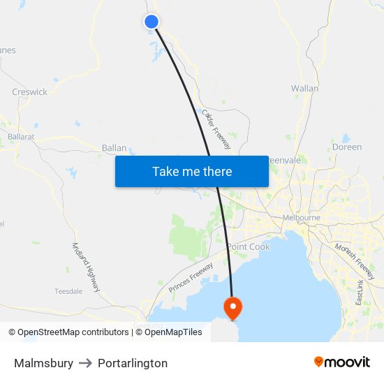 Malmsbury to Portarlington map