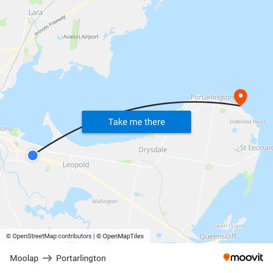 Moolap to Portarlington map