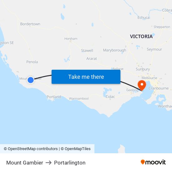 Mount Gambier to Portarlington map