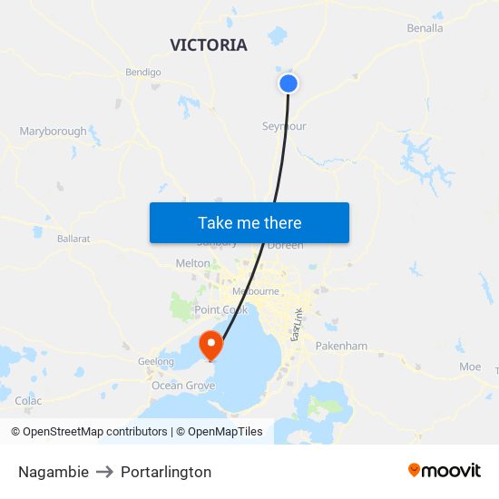 Nagambie to Portarlington map