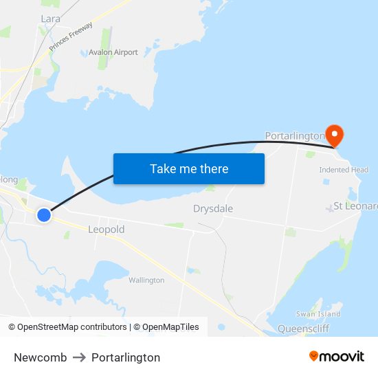 Newcomb to Portarlington map