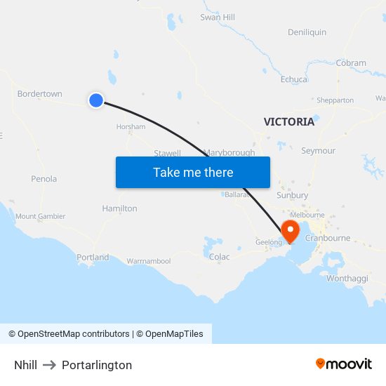 Nhill to Portarlington map