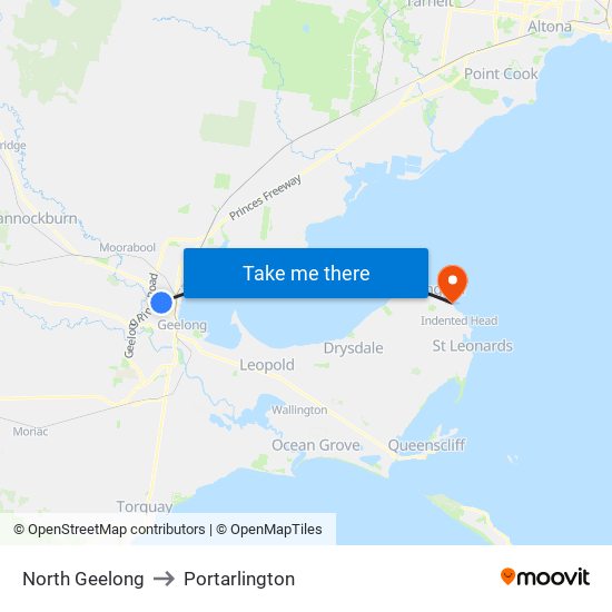 North Geelong to Portarlington map