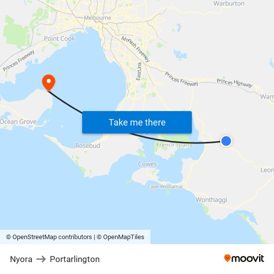 Nyora to Portarlington map