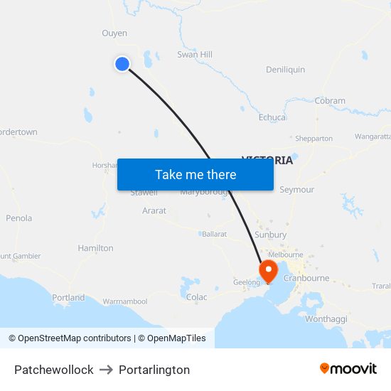 Patchewollock to Portarlington map