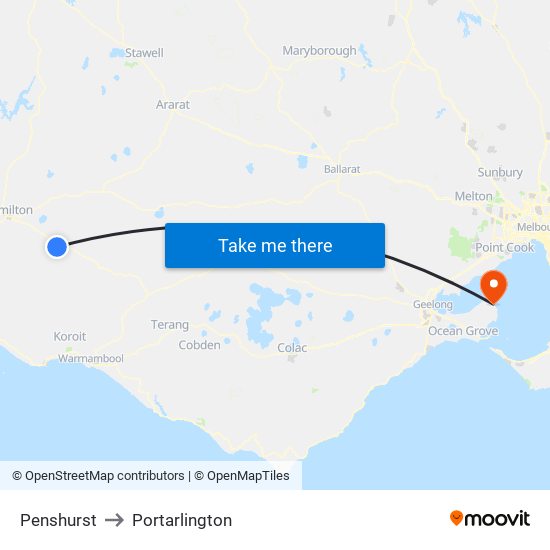 Penshurst to Portarlington map