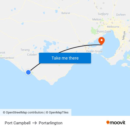 Port Campbell to Portarlington map